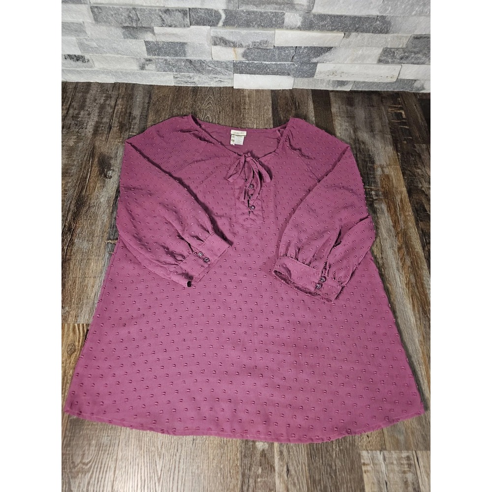 Matilda Jane Sheer Short Sleeve Shirt Top Blouse Purple Small S Front Tie Poly